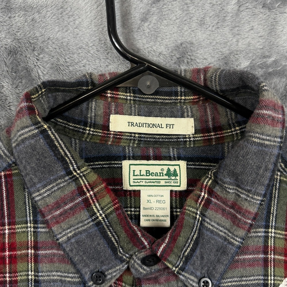 L.L. Bean Flannel Shirt Mens XL Grey Plaid Traditional Fit Long Sleeve Cotton - Picture 4 of 8